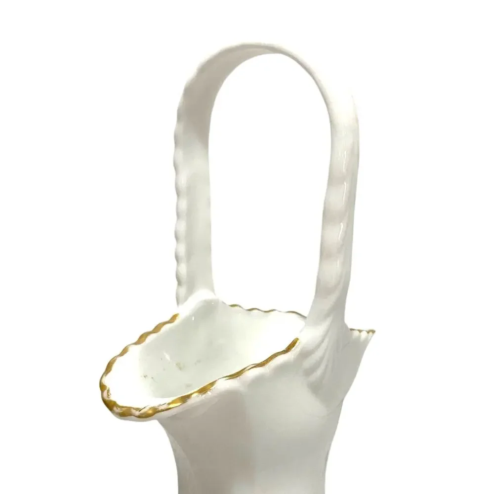 Westmoreland milk glass bride's basket hand painted signed top handle vase